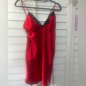 Studio Donatella M Red Satin Chemise with Black Lace